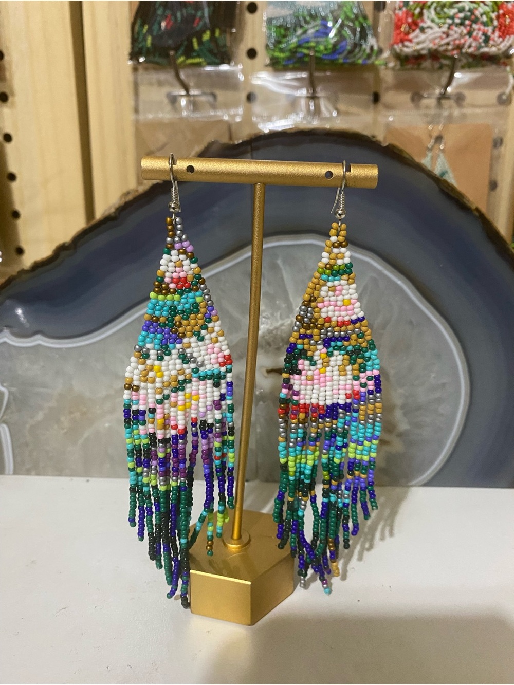 Colorful Beaded Fringe Earrings - Multicolor Seed Bead Statement